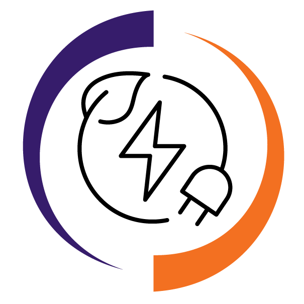 This image features a stylized circular design split between a dark purple and orange crescent against a black background. No landmarks visible.
